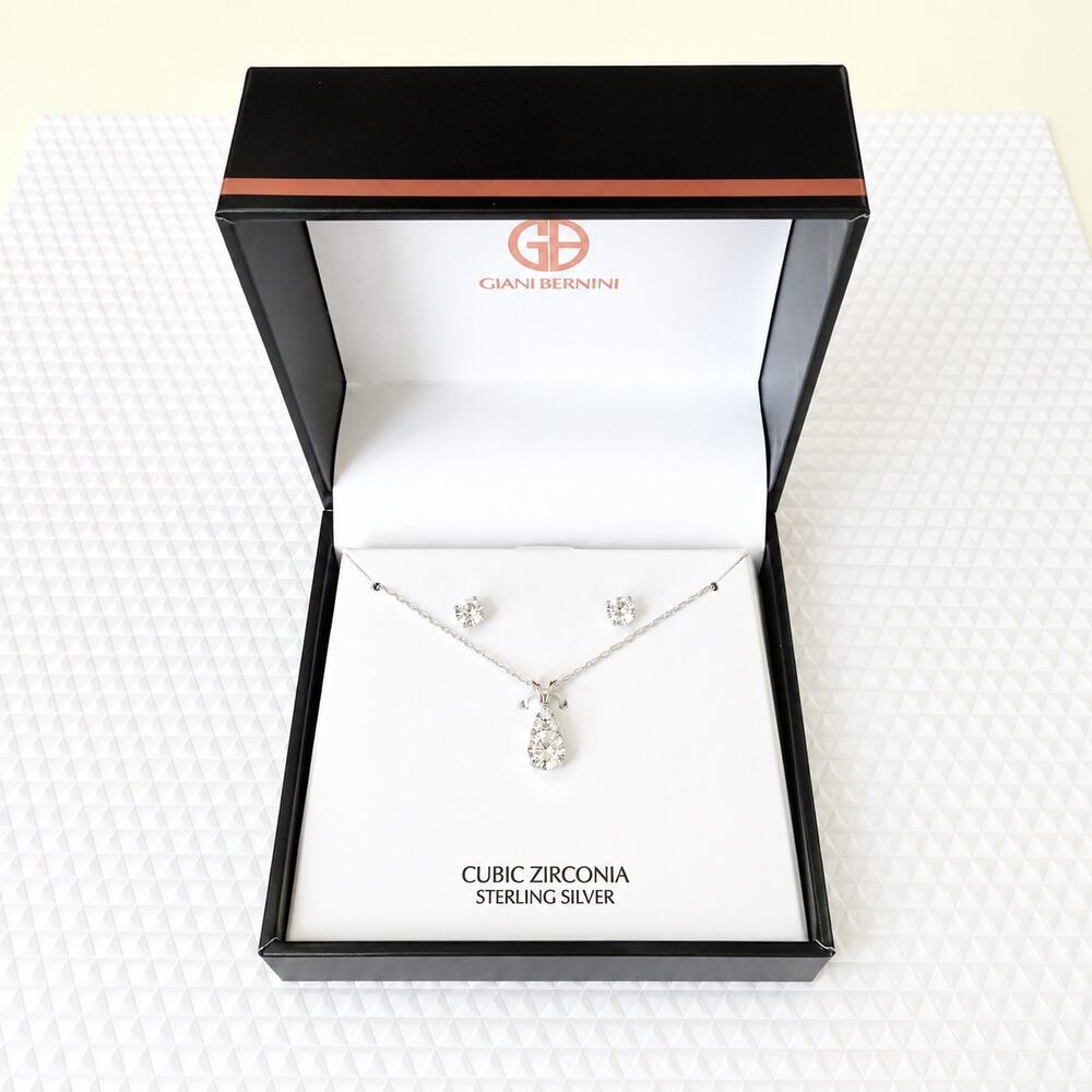 Giani Bernini Sterling Silver CZ Teardrop Necklace Earrings Set NWT Box